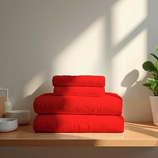 TRAMAS+ Juego de Toallas Premium 700gr de 4 Piezas, 100% Algodón, 2 Toallas de Mano 50x100 cm y 2 Toallas de baño de 70x140cm, Extra Suaves, Secado Rápido, Alta Absorción - Rojo