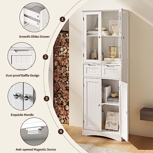 Gizoon-669-H-Tall-Kitchen-Storage-Cabinet-with-2-Drawers-Freestanding-Pantry-Cabinet-with-Glass-Doors-Large-Modern-Cupboard-for-Home-Kitchen-Bathroom-Living-Room-Office-White