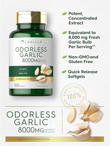 Carlyle Odorless Garlic Softgels 8000 mg | 300 Count | High Potency Formula | Non-GMO and Soy Free - Image 5