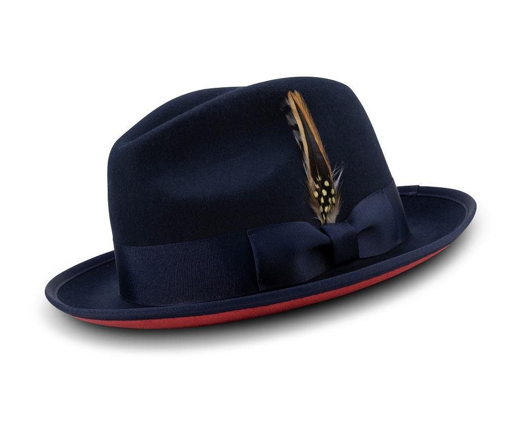 MONTIQUE Matching Grosgrain Ribbon Fedora Hat | Fashionable Fedora Hats for Formal Occasions & Dress Events | H-75 Navy