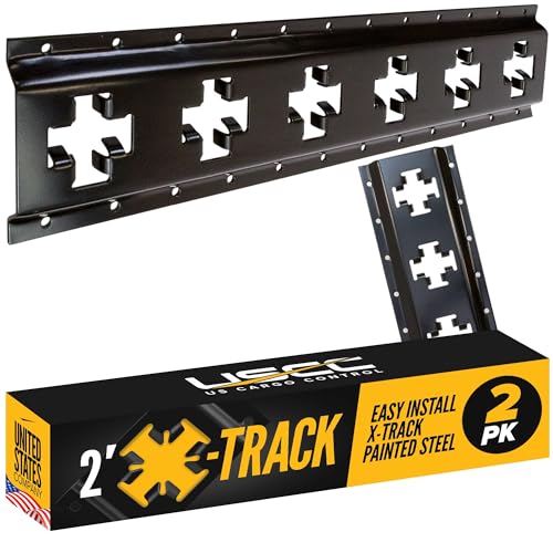 Image of US Cargo Control X Track Rails (2-Pack), 2 FT Black X-Track Rail for Trailers, Pickup Trucks, Garages, and Sheds - Use with E-Track Straps for Vertical and Horizontal Alignment