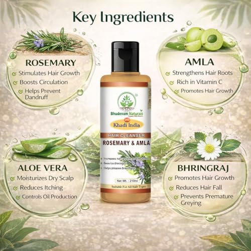 Image of Rosemary & Amla Herbal Hair Shampoo for Hair Fall Control, Scalp Nourishment & Strong Healthy Hair, Deep Cleansing Shampoo for Men & Women (PACK OF 2)