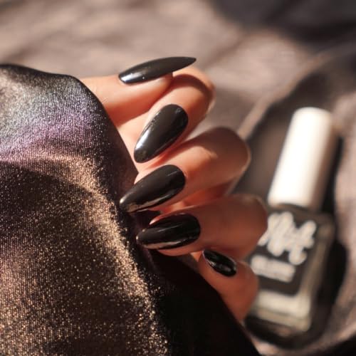 Image of Nails & More Black Nail Polish, Argan Oil-Infused Gel Shine, Jet Black Nails, High-Shine, bold dark look | 10ml