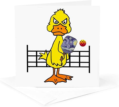 3dRose Cool funny Cute Yellow Duck Playing 1 Greeting Card with envelope