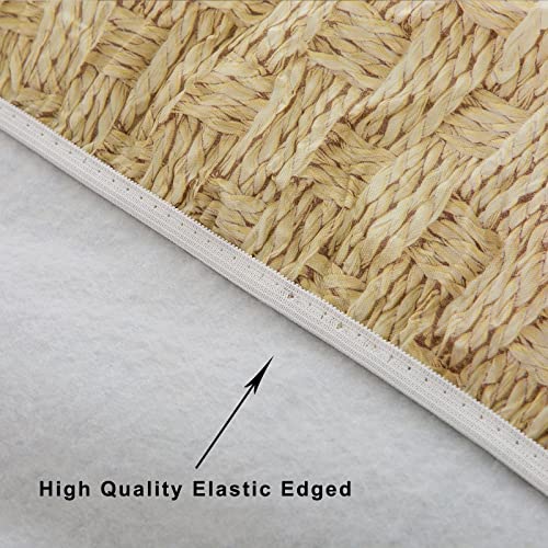 Liberecoo Oval Tablecloth Vinyl Fitted Elastic Edge With Flannel Backing - Rope Weaving - Waterproof Wipeable Table Cover -Fits Tables Up To 48" W X 68" L #TOP3