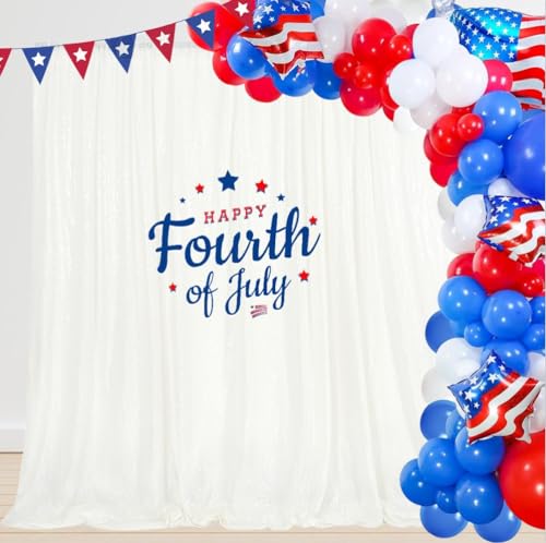 Image of PartyDelight Iridescent White Sequin Backdrop 6x6ft Shimmer Photo Curtain | 4 Inch Rod Pocket and color shifting sequins create a reflective event wall for winter weddings and pastel parties