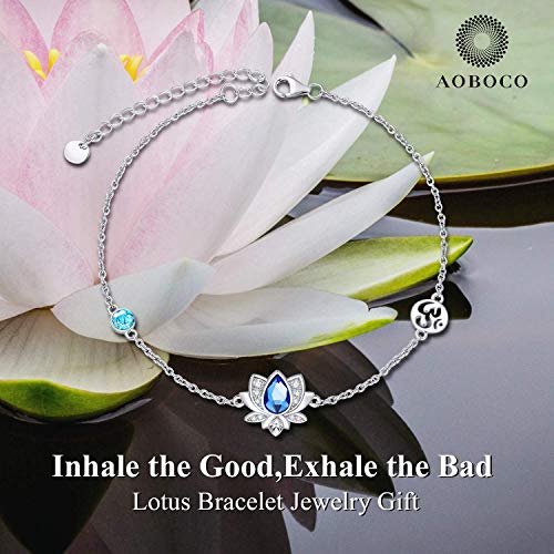 Aoboco Sterling Silver Lotus Flower Bracelet For Women, Yoga Jewelry Gift For Her With September Birthstone Crystal From Austria #TOP2