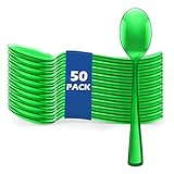 ZLMTZDJD 50Pcs Clear Disposable Durable Plastic Spoons - Colored Plastic Spoons for St. Patrick's Party,Birthday, Wedding, Valentine's Day, Parties, Picnics, Banquets (green)