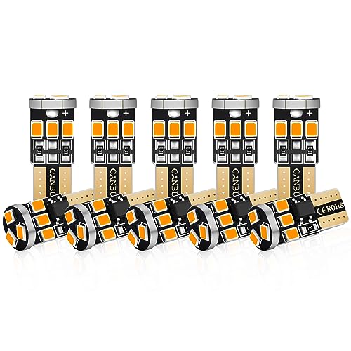 Audak 194 LED Bulb T10 W5W 2825 158 192 168 Canbus 9SMD 2835 Chipset Amber Yellow Extremely Bright Non-polarity for Car Interior Dome Map Door Courtesy License Plate Trunk Lights (Pack of 10)
