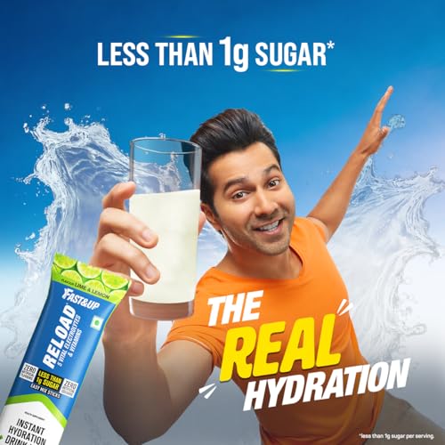 Image of Fast&Up Reload Electrolytes Powder Sachets | Zero Added Sugar Hydration Drink with 5 Essential Electrolytes Vitamin C & B12 | Summer Heat, Workout Recovery, Travel & Wellness | Lime Lemon, Pack of 15 Sachets