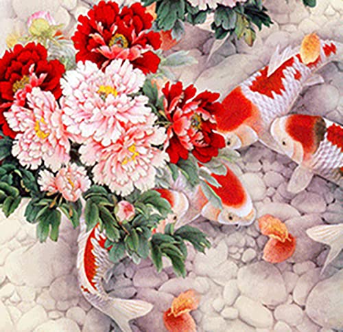Peinture au diamant 5D adultes kit contre le stress, tableau fleur poisson rouge facile à faire
