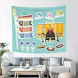 Qinunipoto タペストリー 鯉のぼり こどもの日 端午の節句 子供の日兜 五月人形 和風 菖蒲の節句 150x130cm アート デコレーション 多機能 おしゃれ 壁掛け インテリア 雰囲気転換 飾り 布ポスター ビデオ会議 撮影用 背景布 新居お祝い 個性ギフト ポリエステル製