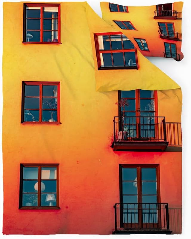 Miniatura 2 de Juego de funda de edredón amarilla con estampado de arquitectura, funda de edredón de microfibra suave y 2 fundas de almohada de 20 x 26 pulgadas,