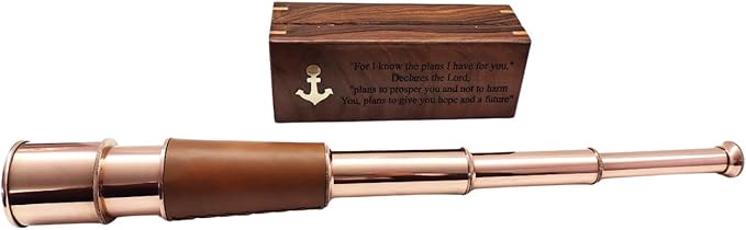 Telescopio Antiguo de Latón de 18 Pulgadas con Caja de Madera Grabada miniatura 8