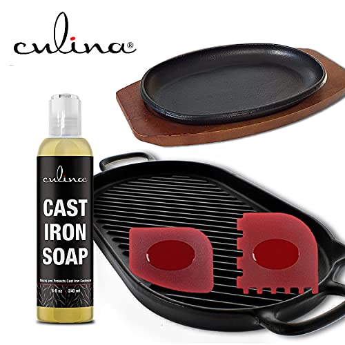 Image of Cast Iron Cleanser by Culina - Cleans and Protects Cast Iron Cookware, Kosher Certified 8oz with scrapers
