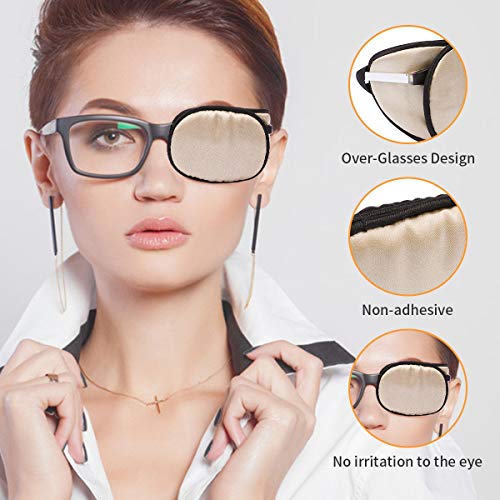 Image of eZAKKA Eye Patches for Adults, Eye Patch for Glasses Silk Patch for Lazy Eye Amblyopia Strabismus and After Surgery (Brown+Black)