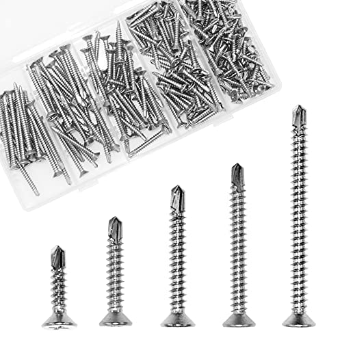 OMOTOOL Surtido de tornillos autorroscantes (180 unidades), de acero inoxidable, para carpintería y metal, 5 tamaños Cover