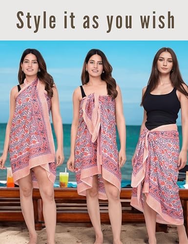 100% Cotton Swimsuit Coverup For Women Beach Cover Up Pareo 73x44- Hand Block Printed Sarong Wraps for Women3