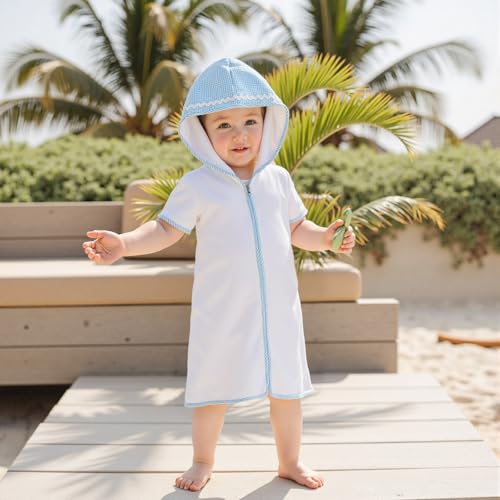 Toddler Boys Girls Terry Swimsuit Cover Up Short Sleeve Zipper Hooded Embroidery Bathing Suit Kids Summer Swimwear2