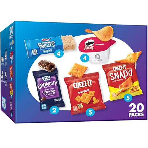 Rice Krispies Treats, Cheez-It, Pringles, Cheez-It Snap'd, Pop-Tarts Crunchy Poppers, Kids Snacks, Sweet and Salty Variety Pack (20 Packs)