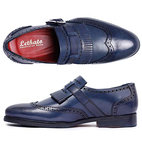 Image of Lethato Men's Wingtip Brogue Kiltie Monk Strap Loafer Dress Shoes