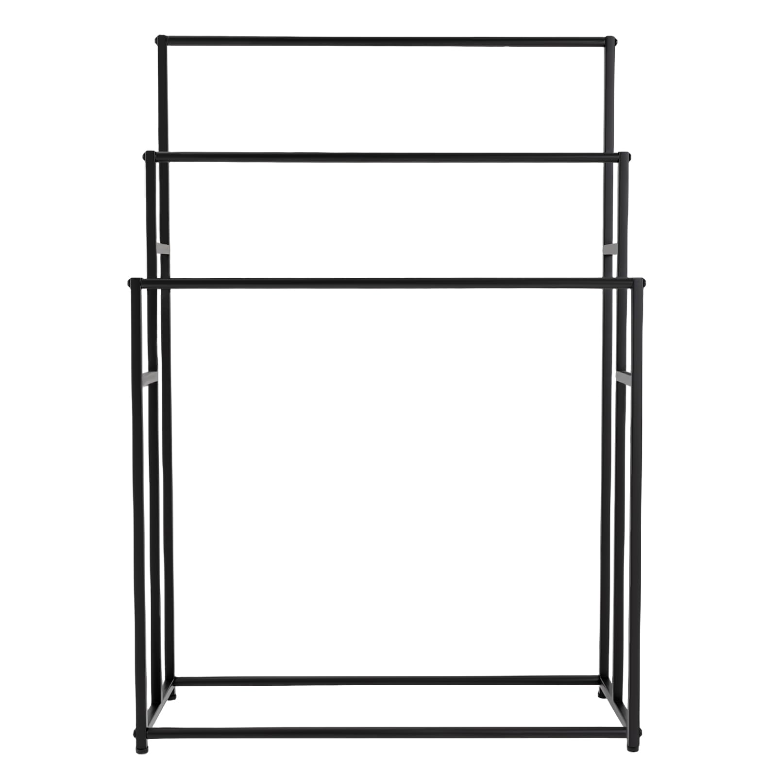 Wieszak na ręczniki, 3-poziomowy, wolnostojący wieszak na ręczniki, duży, wolnostojący, 3-poziomowy wieszak na ręczniki, 75 x 25 x 110 cm, metalowy wieszak na ręczniki do łazienki, czarny