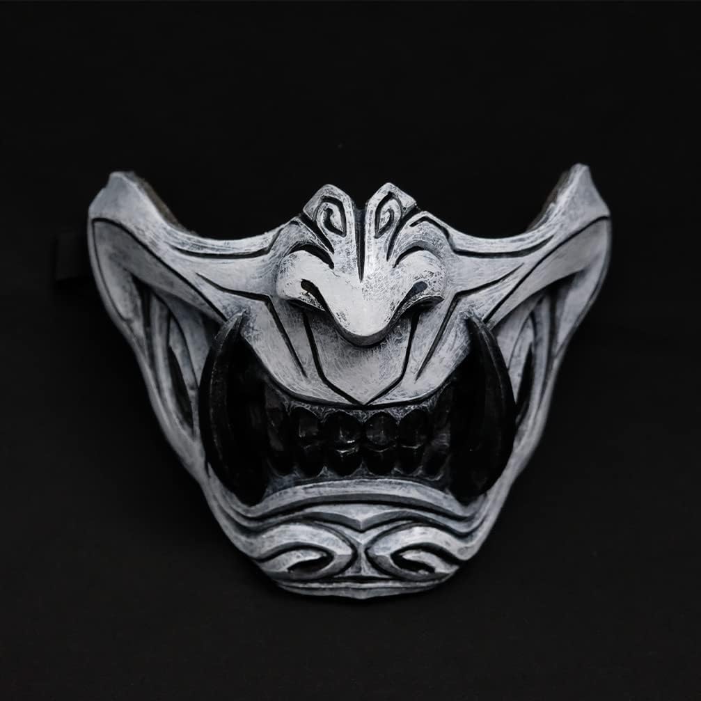 Half Face Samurai Mask Oni Mempo Japanese Ronin Demon Noh for Airsoft Paintball BB Gun Motorcycle White Joker KKD KK32
