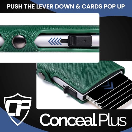 Card Blocr Womens Slim Wallet for Small Purses, Pop Up Wallet with Anti Theft RFID Blocking Credit Card Holder for Women in Green PU Saffiano Leather - Thumbnail 3