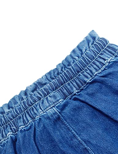 KIDSCOOL SPACE Girls Thin Denim Pants, Wide-Leg Ribbed Elastic Waistband Jeans4