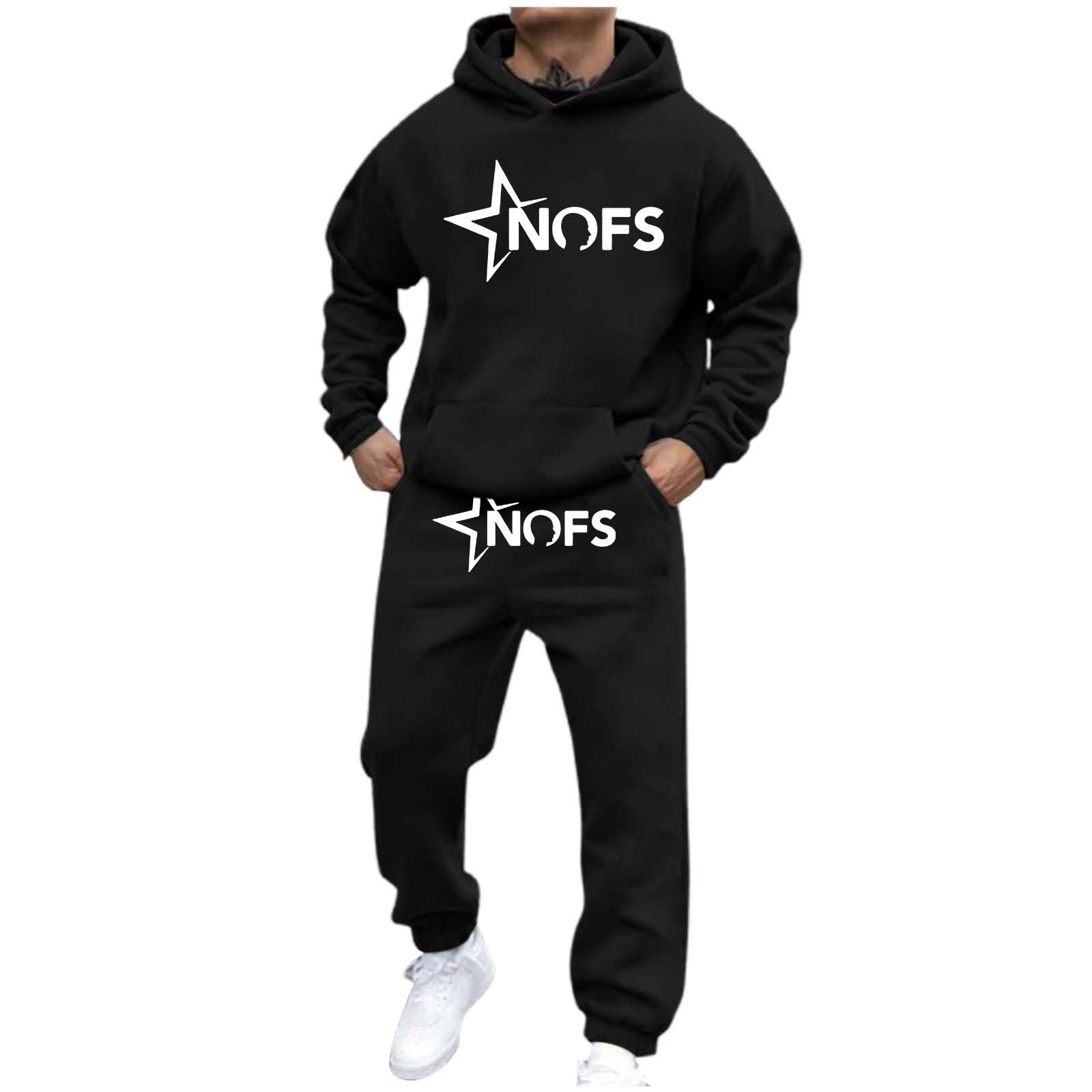 NOFS Pantalones de chándal Y2K para hombre con estampado de letras, sudadera suelta y pantalones deportivos (2 piezas)