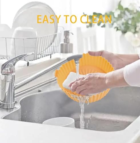 Air Fryer Silicone Pot 2 Pack, Reusable Air Fryer Liner, Fit 2-3 Qt, Air Fryer Oven Accessories, Flammable Parchment Liner Replacement.(Blue Orange) #TOP4