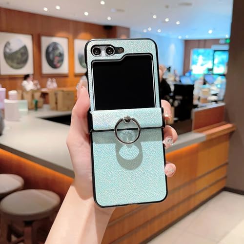 Protection Galaxy Z Flip 4 bleu cuir grainé litchi antichoc et coque anti-chute