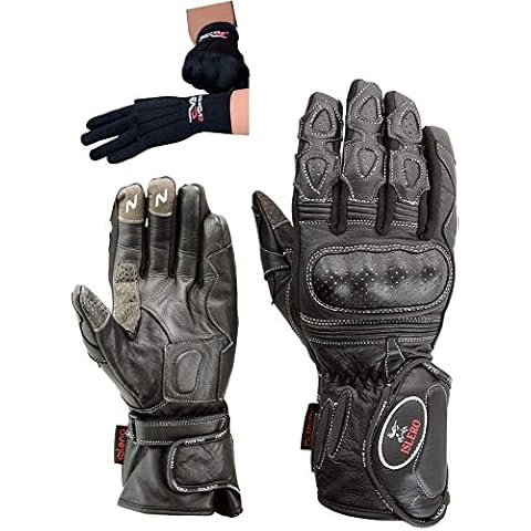 Islero Professional Leather Motorbike Motorcycle Gloves Windproof Waterproof Carbon Fiber GEL Knuckle (Large) Cover