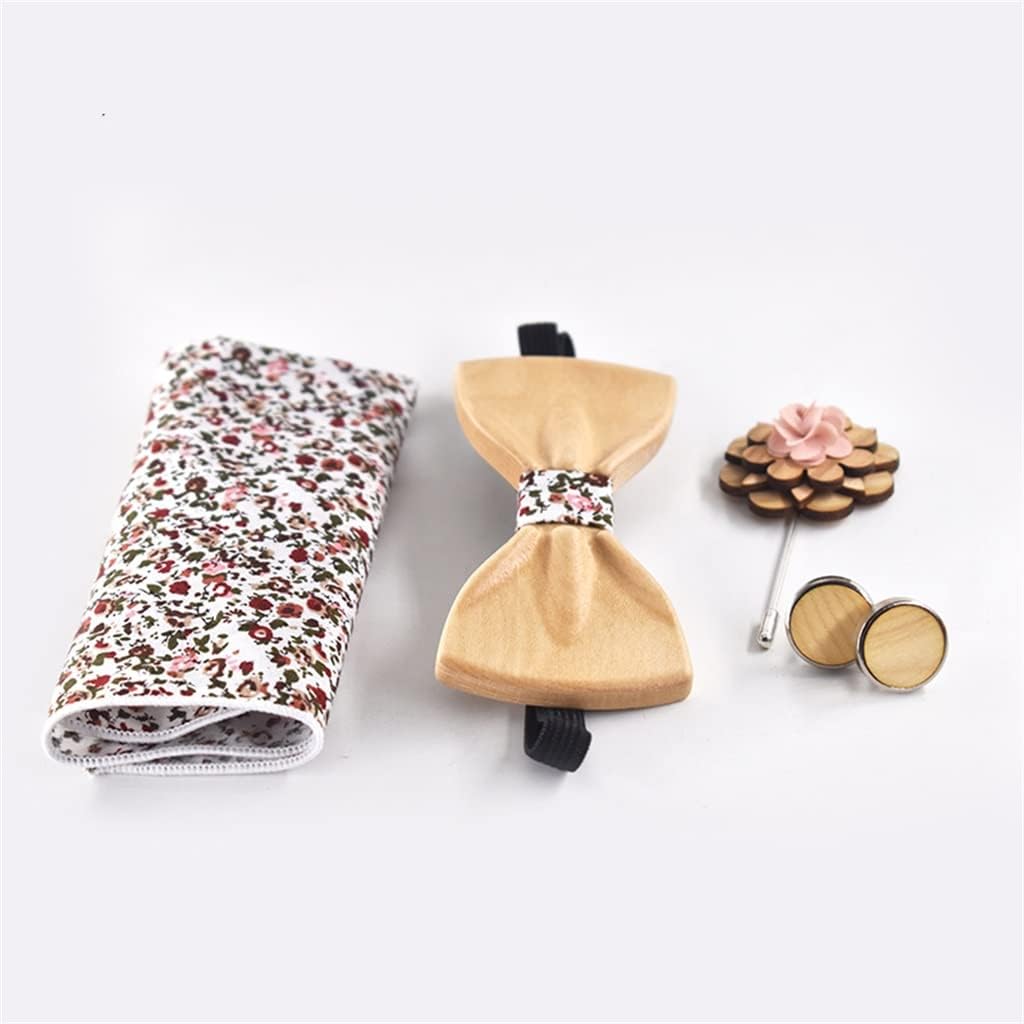 Men's Bow Tie Women's Wood 3D Handmade Brooch Set