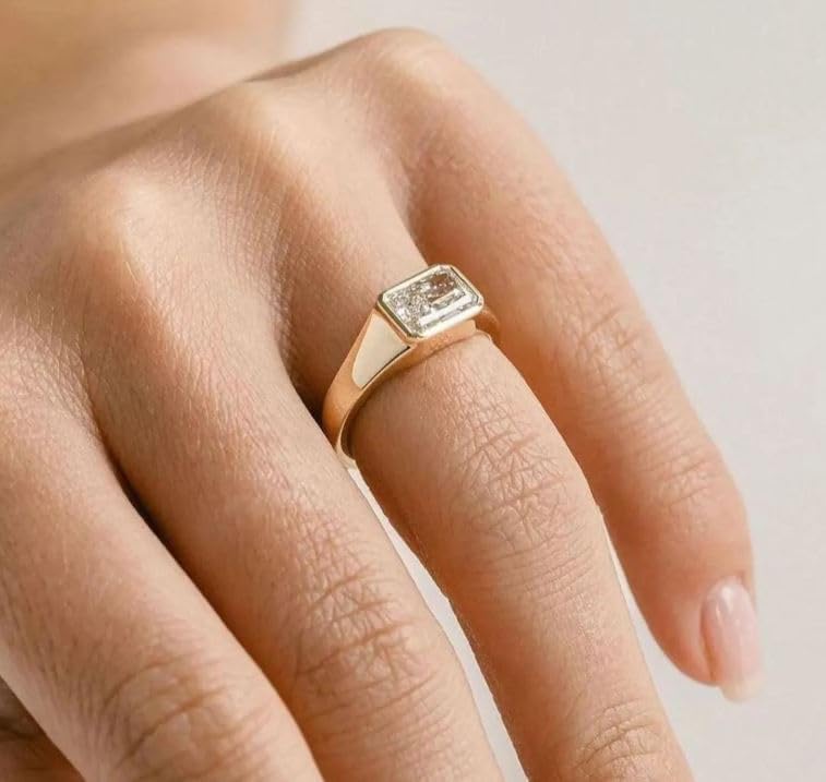 2CT Radiant Cut East-West Signet Ring gets a whiter and brighter look,14k yellow gold Plated band,Bezel Set Ring,Wedding Ring For Women,Gifted For Her,Size 3-12.