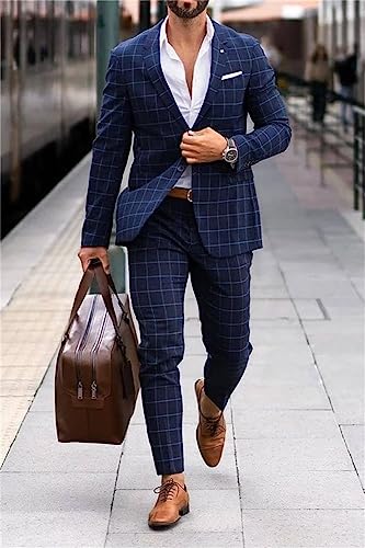 Mens Plaid Suit 3 Piece Slim Fit Suit Formal Wedding Prom Dress Suit Casual Tuxedo Suits for Men3