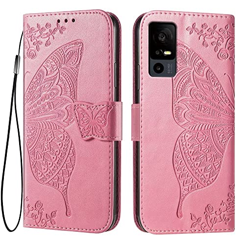 EASSGU Funda para TCL 40R 5G (6.6' Inches) Flip Folio Carcasa Magnética de Cuero para Teléfono con 3 Ranuras para Tarjetas 1 Wallet, Case - Rosado