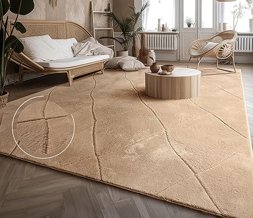 Paco Home Alfombra Salon De Habitacion Pelo Corto Motivo Boho Chic Motivo Nordica 3D Moderna, tamaño:60x100 cm, Color:Beige 2