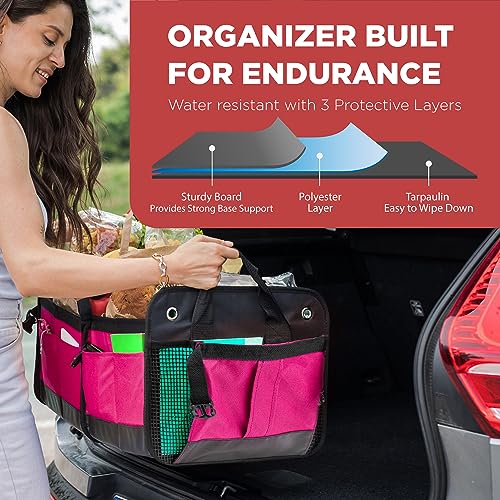 Trunkcratepro Car Accessories For Women, Premium Adjustable Multi Compartments Collapsible Non-Skid Car Storage Organizer, Trunk Organizer For Car, Suv, Jeep (Regular, Pink) 23.6" L*14.6" W*12.5" H #TOP3