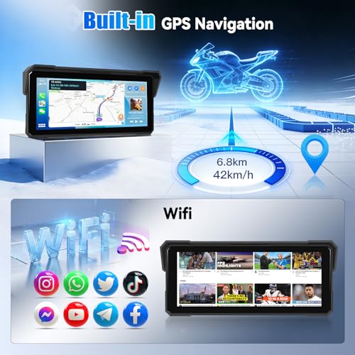 Image of Android CarPlay Screen for Motorcycle, 8.1 inch IPS Portable Wireless Carplay /Android Auto Waterproof Portable Radio GPS Display for Motorbike with Built-in GPS Navigation Bluetooth