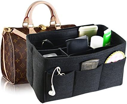 Felt Fabric Handbag Organizer,Insert Purse Organizer 12 Pockets Structure Shaper 4 size Beige Small