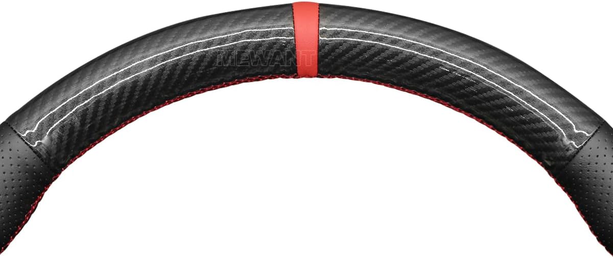 MEWANT Steering Wheel Cover Wrap for Honda Accord 9 2013-2017 Crosstour 2013-2015 Hand-Stitched Geniune Leather&Carbon Fiber