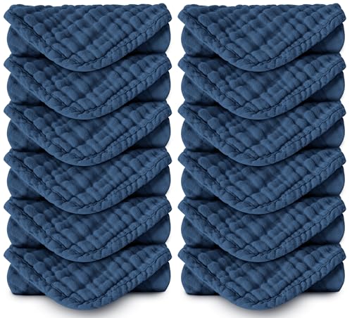 Image of Spotted Play Muslin Burp Cloths 100% Cotton Large 20''x10'' Extra Soft and Absorbent Baby Wash Cloths Spit Up Rags - Baby Burping Cloth for Boys Girls Items(12 Pack Navy Blue)