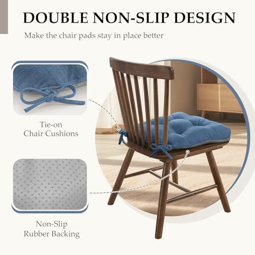 HARBOREST Chair Cushions for Dining Chairs Set of 6 - Chenille Tufted Kitchen Chair Cushions with Ties and Non-Slip Bottom, Foam Chair Pads for Dining Chairs, 17" x 17", Blue by HARBOREST - Image 4