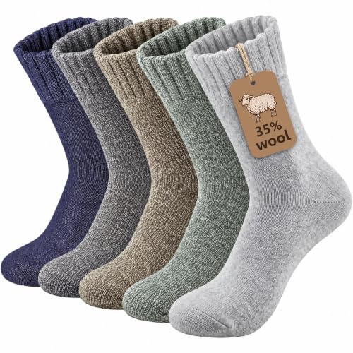 Loritta 5 Pairs Wool Socks for Women, Winter Warm Crew Boot Socks, Assorted
