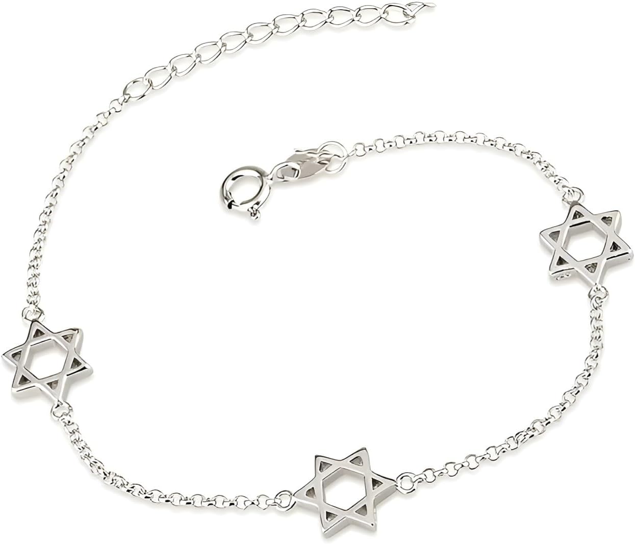 My Daily Styles 925 Sterling Silver Women's Star of David Link Bracelet - Adjustable Size 6.5"-7.5"