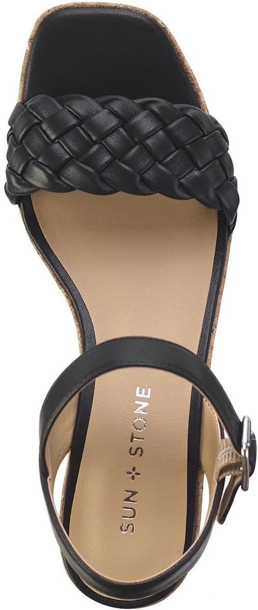 SUN STONE Womens Allvina Faux Leather Wedge Sandals Black 10 Medium (B,M) - Image 3