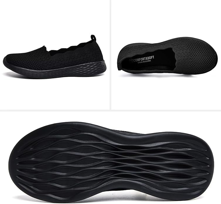 Image of Puxowe Women's Slip-On Walking Shoes | Lightweight Knit Sneakers with Memory Foam Insole, Breathable & Wide Fit Available for Daily Walking, Casual & Travel