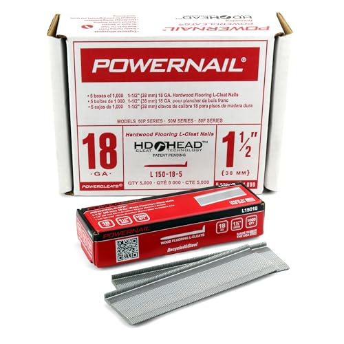 Powernail L150185 18-Gauge 1-1/2-Inch Length Powercleats L-Cleat Flooring Nails (Case of 5-1000ct boxes)