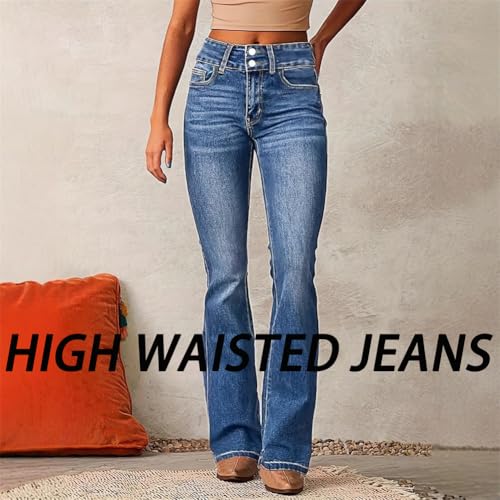 Acapi Jeans Women High Waist Boyfriends Straight Leg Stretchy Denim Pants Butt Lift Slim Fit Flare Bell Bottom Denim Pants2